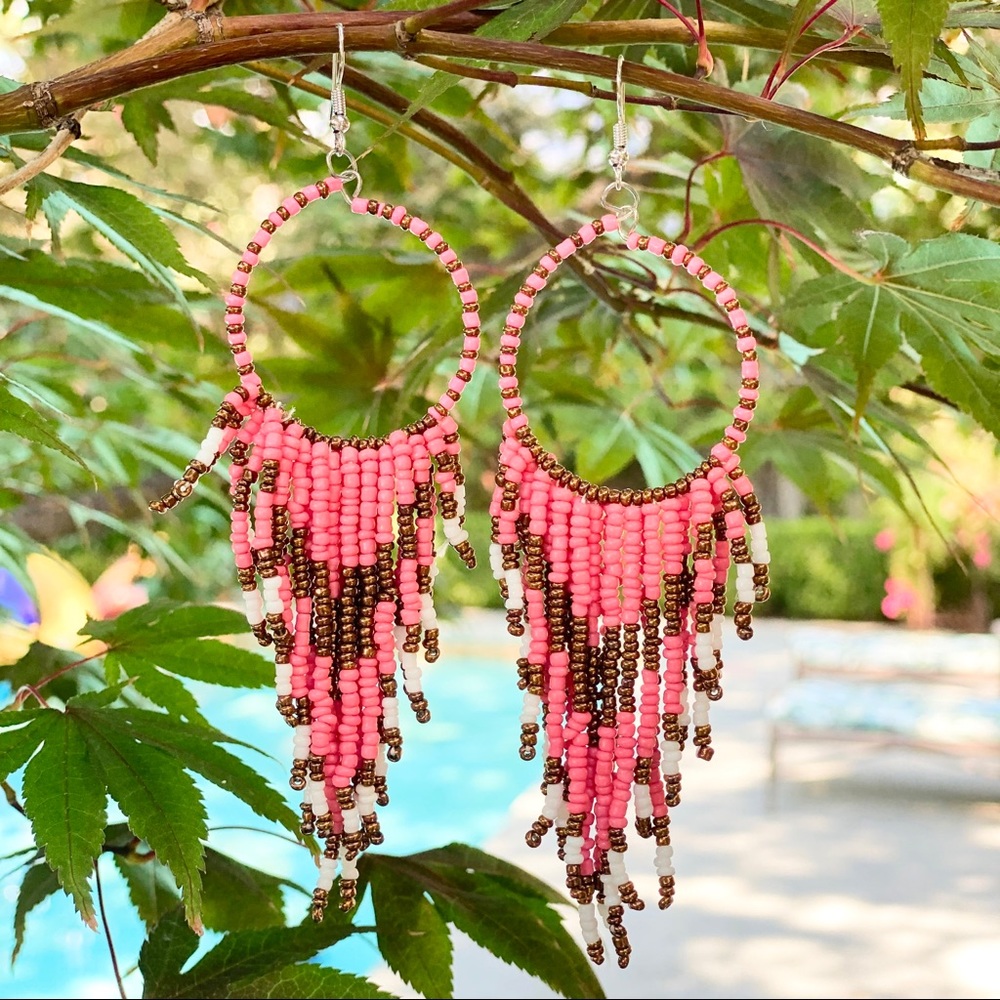 Stunning boho hand beaded chandelier earrings